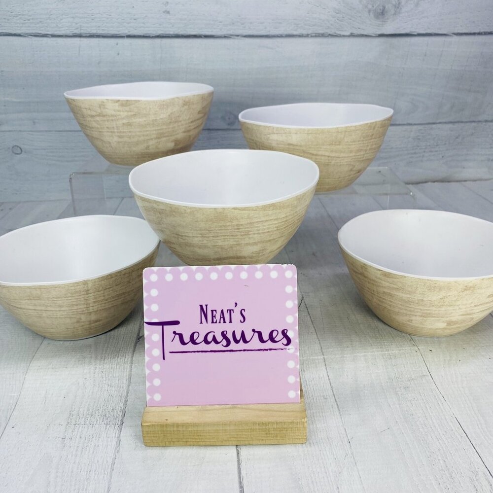 Real Simple Life Made Easier Light Wood Look Melamine Soup Cereal Bowl Set 5 NEW